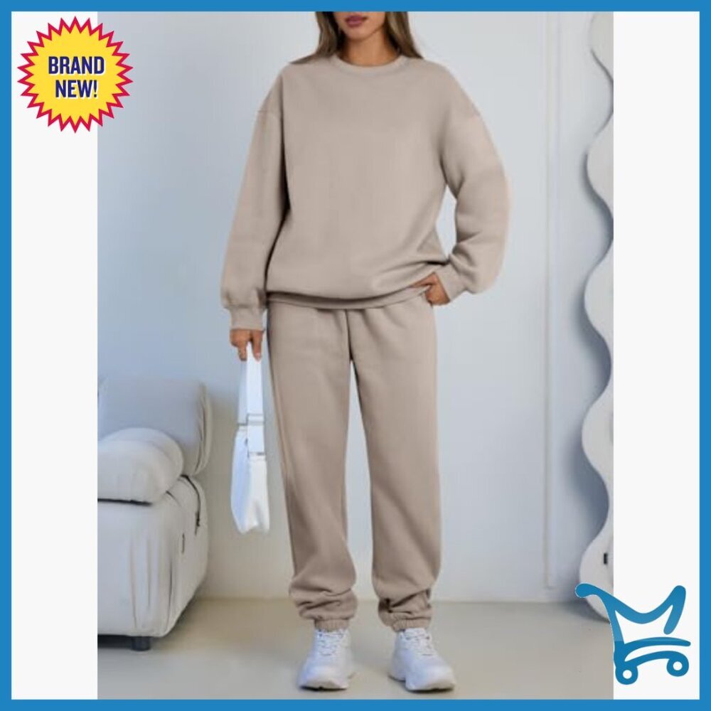 Oversized Crewneck Sweatshirt Set with Joggers, 50% Cotton 50% Polyester - Picture 2 of 7